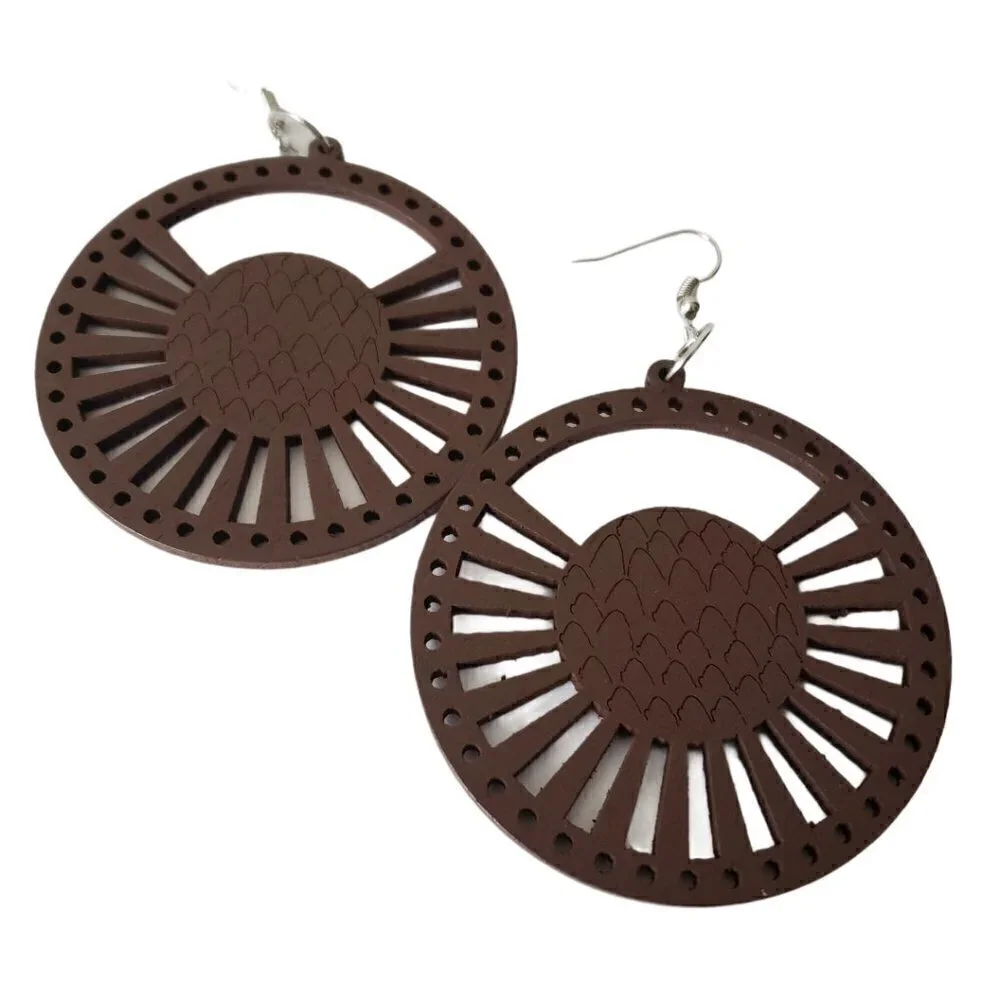 Bohemian Wooden Drop Lightweight Dangle Earrings - Picture 2 of 9